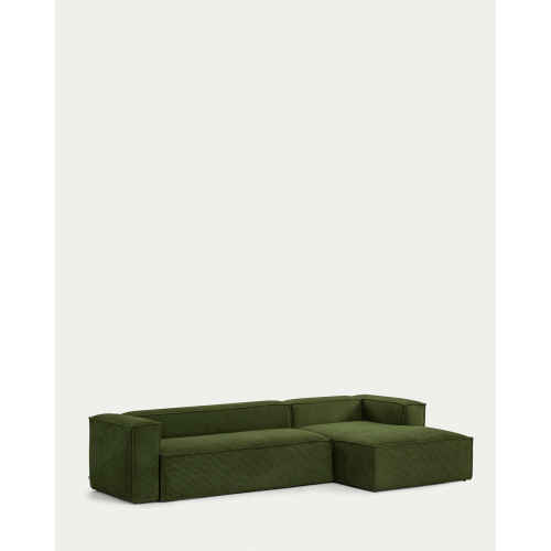 Kave Home Blok 4-Seat Modular Sofa with Right Chaise, Corduroy, Green