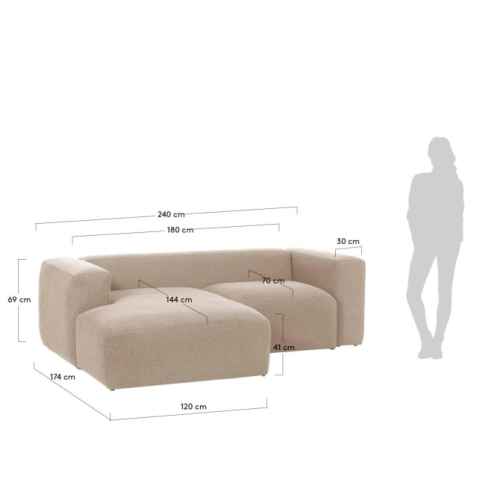 Kave Home Blok 2-Seat Modular Sofa with Left Chaise, Beige