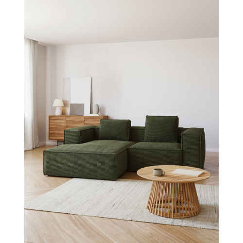 Kave Home BLOK 2-Seat Modular Sofa with Left Chaise, Corduroy, Green