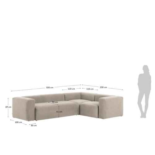 Kave Home Blok 4-Seat Corner Sofa, 320x230cm, Beige