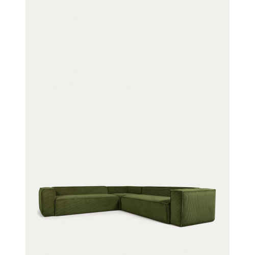 Kave Home BLOK 6-Seat Corner Sofa, Corduroy, Green