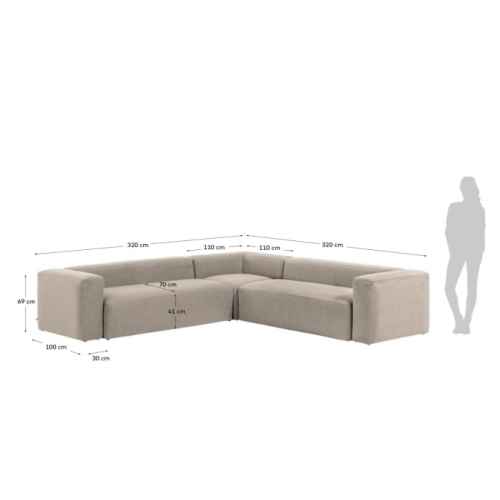 Kave Home BLOK 6-Seat Corner Sofa, Beige