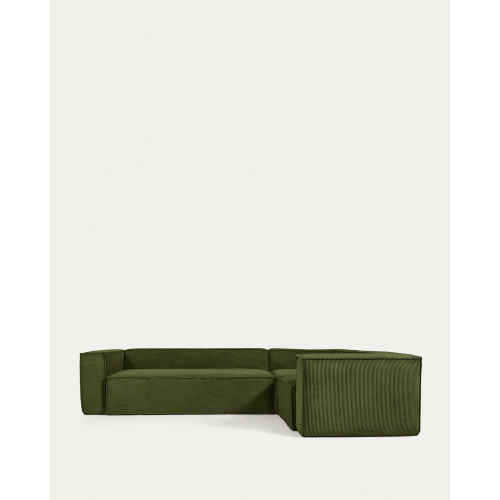 Kave Home Blok 4-Seat Corner Sofa, Corduroy, 320x230cm, Green