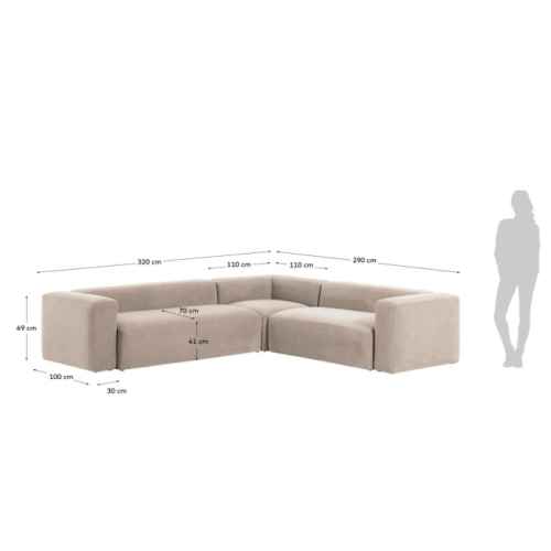 Kave Home BLOK 5-Seat Corner Sofa, Beige