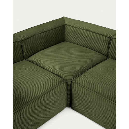 Kave Home Blok 5-Seat Corner Sofa, Corduroy, Green