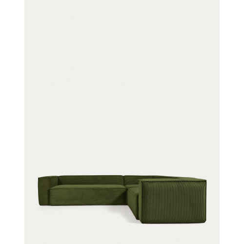 Kave Home BLOK 5-Seat Corner Sofa, Corduroy, Green