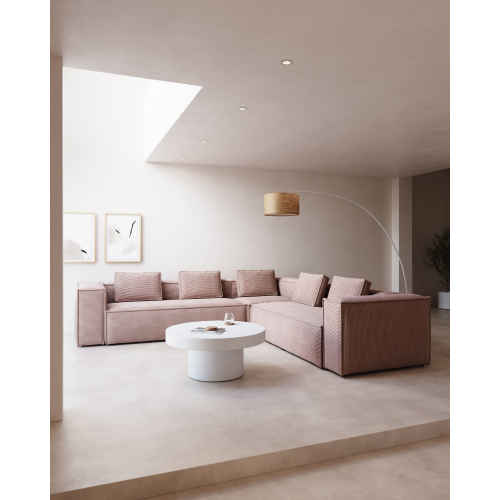 Kave Home BLOK 6-Seat Corner Sofa, Corduroy, Pink