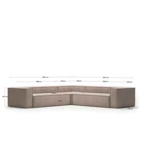 Kave Home BLOK 6-Seat Corner Sofa, Corduroy, Pink