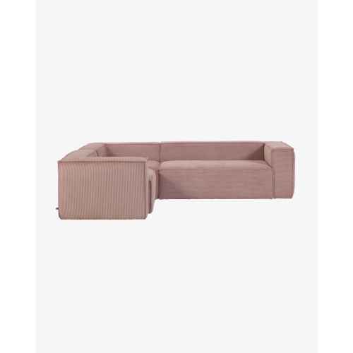 Kave Home BLOK 4-Seat Corner Sofa, Corduroy, 320x230cm, Pink