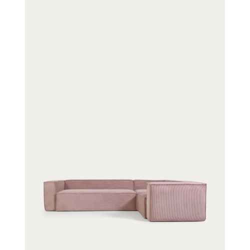 Kave Home BLOK 4-Seat Corner Sofa, Corduroy, 320x230cm, Pink