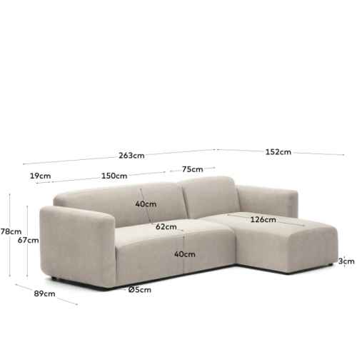 Kave Home Neom 3-Seat Modular Sofa with Chaise, Beige