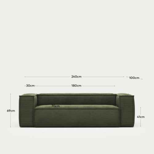 Kave Home Blok 3-Seat Sofa, Corduroy, Green