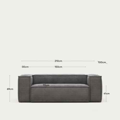 Kave Home Blok 2-Seat Sofa, Corduroy, Grey