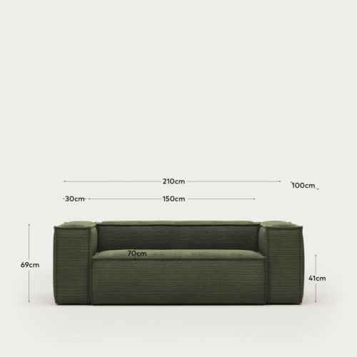 Kave Home Blok 2-Seat Sofa, Corduroy, Green