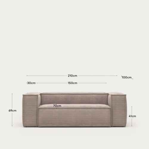 Kave Home Blok 2-Seat Sofa, Corduroy, Pink