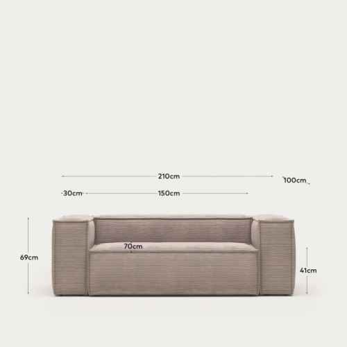 Kave Home Blok 2-Seat Sofa, Corduroy, Pink