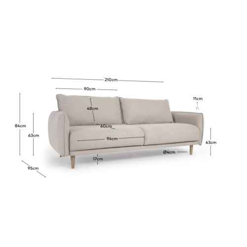 Kave Home Carlota 3-Seat Sofa, Beige