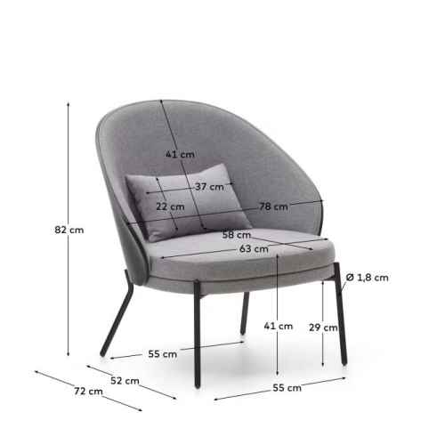 Kave Home EAMY Armchair, Grey & Black