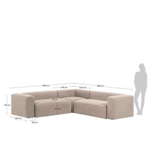 Kave Home BLOK 4-Seat Corner Sofa, 290x290cm, Beige