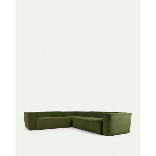 Kave Home BLOK 4-Seat Corner Sofa, Corduroy, 290x290cm, Green