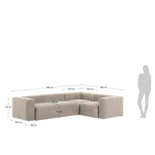 Kave Home Blok 3-Seat Corner Sofa, Beige