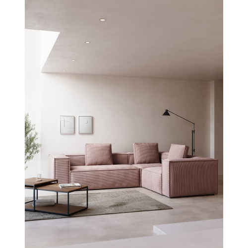 Kave Home Blok 3-Seat Corner Sofa, Corduroy, Pink