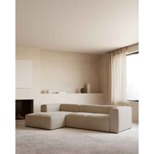Kave Home Blok 3-Seat Modular Sofa with Left Chaise, Beige