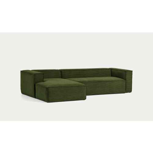 Kave Home Blok 3-Seat Modular Sofa with Left Chaise, Corduroy, Green