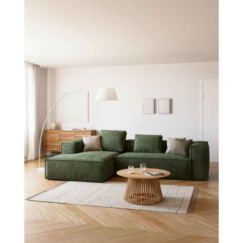 Kave Home Blok 3-Seat Modular Sofa with Left Chaise, Corduroy, Green