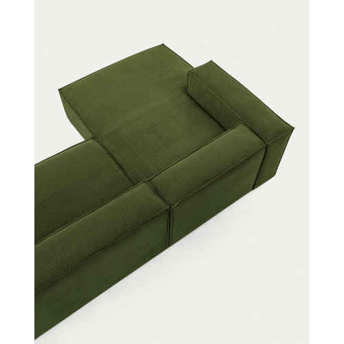 Kave Home BLOK 3-Seat Modular Sofa with Left Chaise, Corduroy, Green