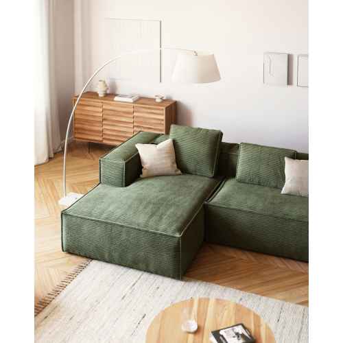 Kave Home BLOK 3-Seat Modular Sofa with Left Chaise, Corduroy, Green