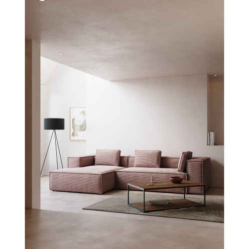 Kave Home Blok 3-Seat Modular Sofa with Left Chaise, Corduroy, Pink