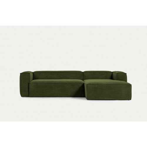 Kave Home Blok 3-Seat Modular Sofa with Right Chaise, Corduroy, Green