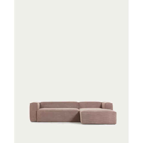 Kave Home Blok 3-Seat Modular Sofa with Right Chaise, Corduroy, Pink