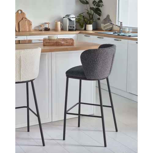 Kave Home Ciselia Shearling Bar Stool, Black, 65cm