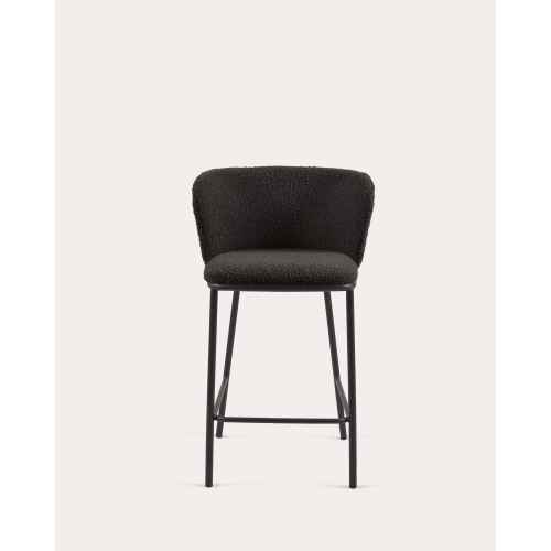 Kave Home Ciselia Shearling Bar Stool, Black, 65cm