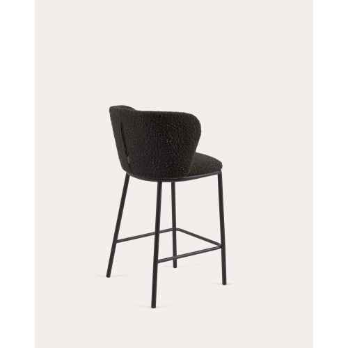 Kave Home Ciselia Shearling Bar Stool, Black, 65cm