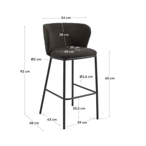 Kave Home CISELIA Shearling Bar Stool, Black, 65cm