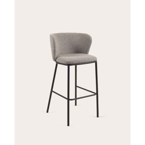 Kave Home CISELIA Shearling Bar Stool, Grey, 77cm