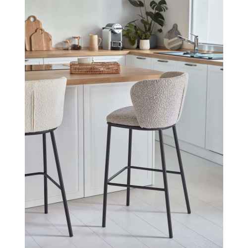 Kave Home CISELIA Shearling Bar Stool, Grey, 77cm