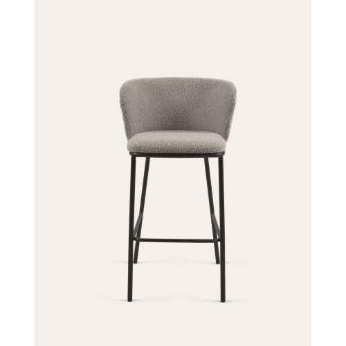 Kave Home CISELIA Shearling Bar Stool, Grey, 77cm