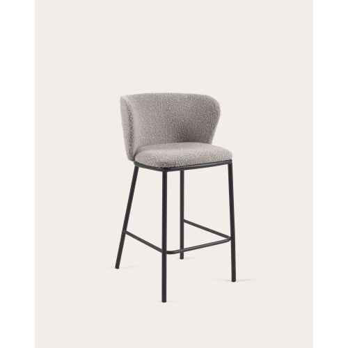 Kave Home CISELIA Shearling Bar Stool, Grey, 65cm