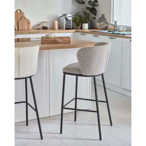 Kave Home CISELIA Shearling Bar Stool, Grey, 65cm