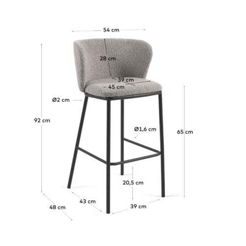 Kave Home CISELIA Shearling Bar Stool, Grey, 65cm