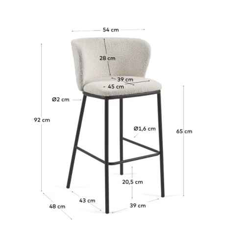 Kave Home Ciselia Shearling Bar Stool, White, 65cm