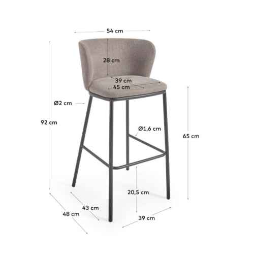 Kave Home Ciselia Chenille Bar Stool, Brown, 65cm