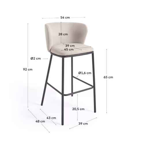 Kave Home Ciselia Chenille Bar Stool, Beige, 65cm