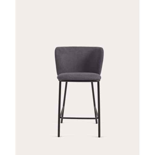 Kave Home CISELIA Chenille Bar Stool, Dark Grey, 65cm