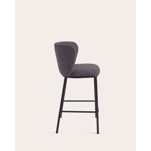 Kave Home CISELIA Chenille Bar Stool, Dark Grey, 65cm