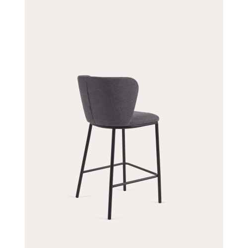 Kave Home Ciselia Chenille Bar Stool, Dark Grey, 65cm